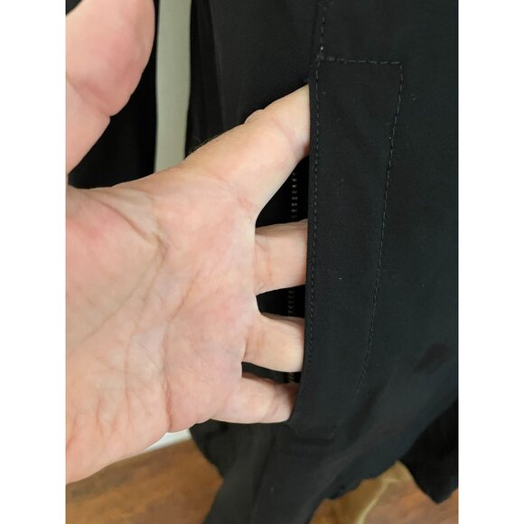 Theory Black Button zip Long Womens Trench Coat Academia Preppy Classic Split M - Picture 6 of 13